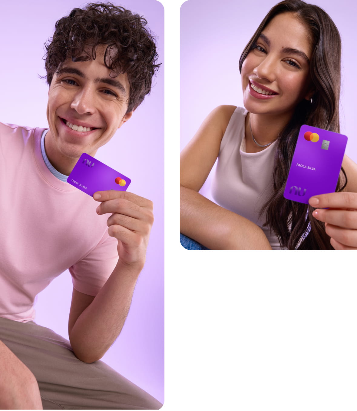 Dos mujeres sonriendo sostienen la tarjeta Nu con su mano